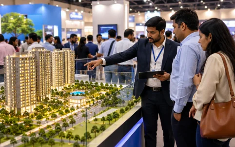 Real estate exhibition venue in Hyderabad prepared for a property show