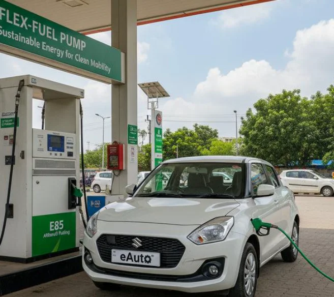 Flex-fuel passenger car at an alternative-fuel station