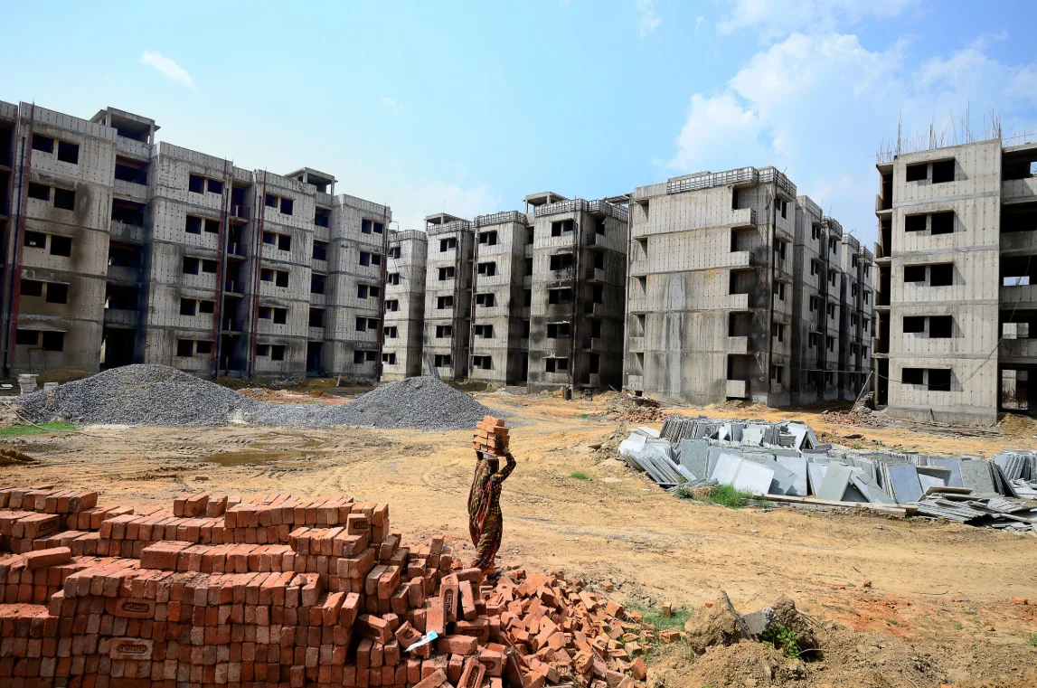 Residential apartment buildings representing affordable housing supply in India