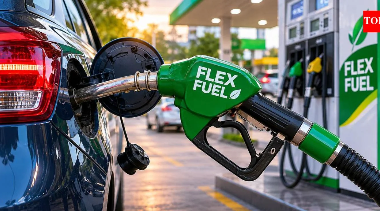 Car refuelling at a petrol station to illustrate flex-fuel technology