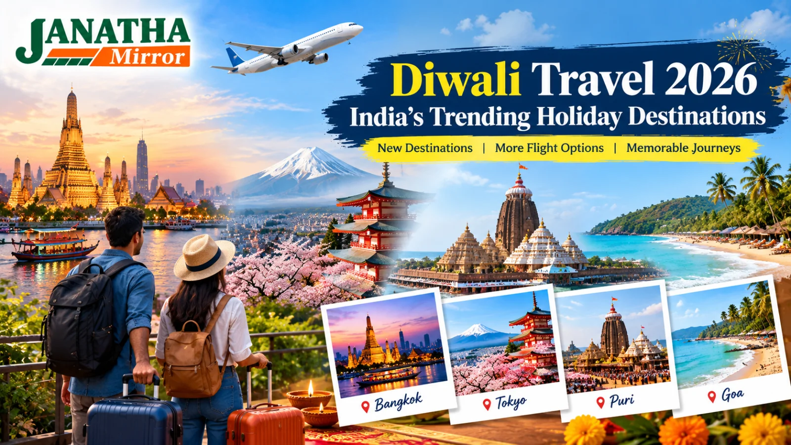 Indian festive-season travel destinations including Bangkok, Tokyo, Puri and Goa with international flight connectivity