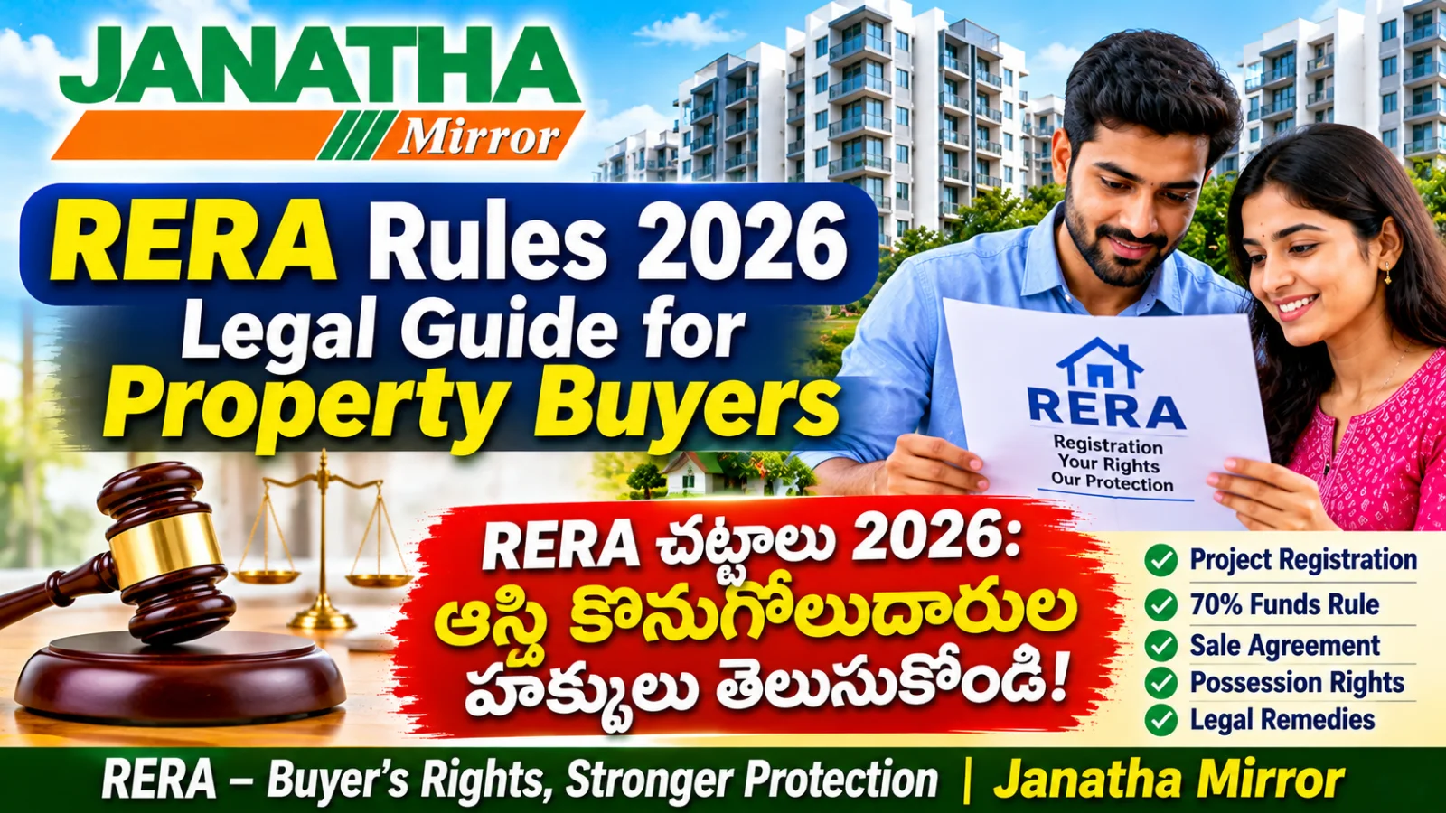 Indian homebuyers reviewing RERA registration papers, property approvals and legal documents before purchasing a home.