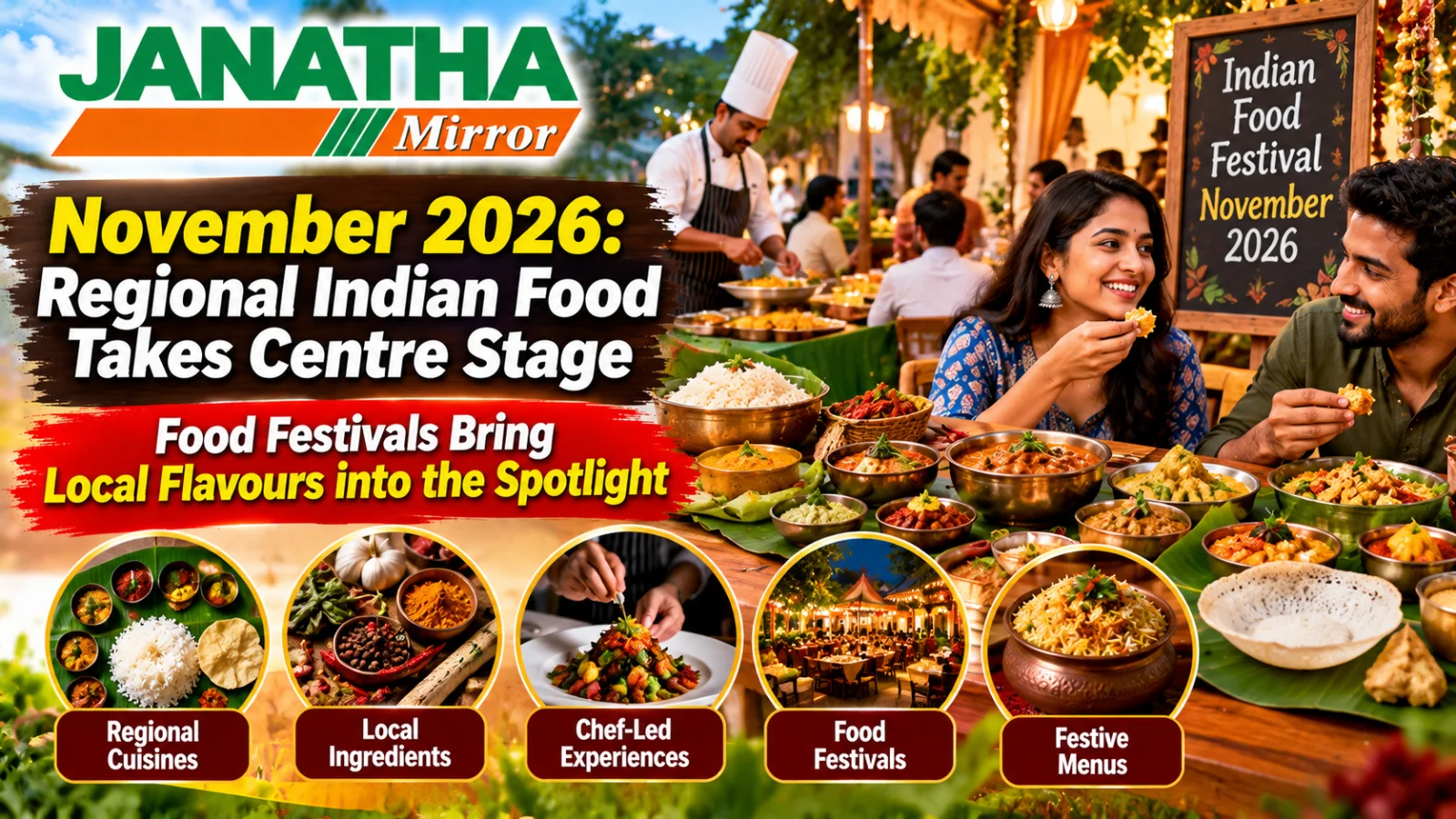 Indian regional dishes and traditional ingredients displayed at a festive dining experience in November 2026.