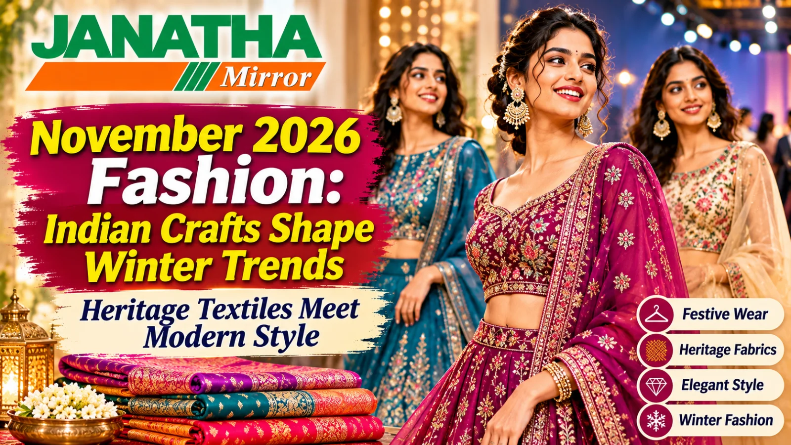 Indian festive winter fashion featuring heritage textiles, embroidered outfits and modern traditional clothing styles.